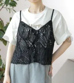 新品LEPSIMレーステープデザインキャミ黒