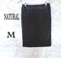 NATURAL タイトスカート M ブラックベロア 膝丈 シンプル上品レディースのサムネイル