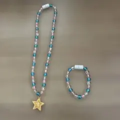 カラフルビーズ スターネックレスとブレスレットセット