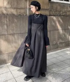 ラジエム La-gemme ジャガードウェーブキャミソールワンピース ブラック