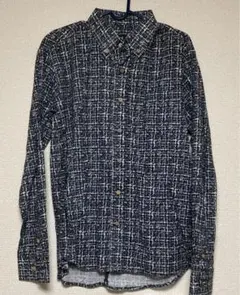 長袖シャツ 総柄 M チェック 黒