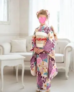 7歳　七五三　ちりめん正絹着物、帯、帯揚げ、帯締め、しごき、小物セット 7歳 七五三 ちりめん正絹着物、帯、帯揚げ、帯締め、しごき、小物