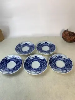 古道具 染付印判皿 6客セット 鶴と松 窓絵 時代和食器 22cm - メルカリ