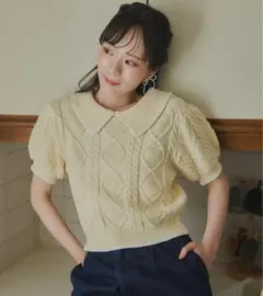 olu. シェルステッチバイカラーサマーニット