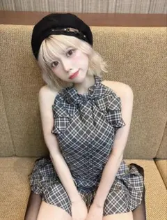 リボンチェックノースリブラウス & チェックスカートライクショート
