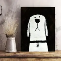 ミッドセンチュリー キャンバス ポスター 白 犬 レトロ インテリア