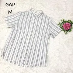 ギャップ M ホワイト　ストライプ 半袖シャツ 胸ポケット付き コットン