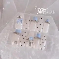 現品】ネイルチップ♡ブルー 水色 量産型地雷韓国ワンホンイニシャル