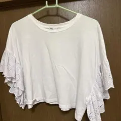 ZARA フリル袖 ホワイト Tシャツ L
