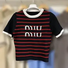 Miu Miu・半袖ニット・Tシャツ・ボーダー・ 短丈・S相当