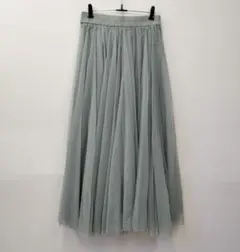 grove チュール ロングフレアスカート グリーングレー L