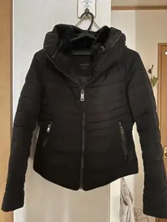 ZARA BASIC フード付きダウンジャケット ブラック