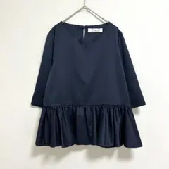 ドレスラボ ペプラム ブラウス 【M】 ネイビー 七分袖 光沢感