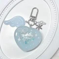 ダブルハートシェイカーキーホルダー　水色×雪