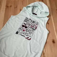 フード付きノースリーブ Tシャツ ミントグリーン