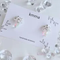 氷花のしずく＊クリアフラワーと雫ビーズのピアス＊イヤリング／透明感と輝き