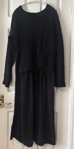 アンティカ 異素材ドッキングワンピース　ブラック　KINU