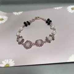 ❀新作❣️ローズクォーツのribbon＆flower風ブレスレット❀