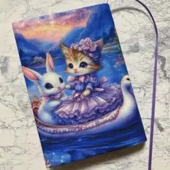 ブックカバー　文庫本　猫とうさぎ