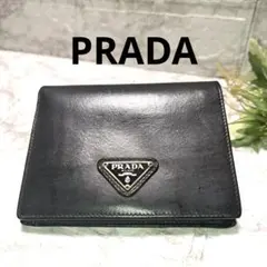 ✨️人気✨️ PRADA プラダ 三角ロゴ 二つ折財布 レザー　ネイビーのサムネイル