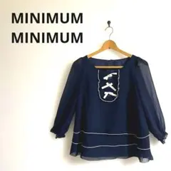 MINIMUM MINIMUM リボン付きネイビーブラウス 七分袖　大人可愛い