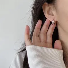 S925刻印 ダブルリング シルバー ピアス プラチナメッキ アレルギー対応