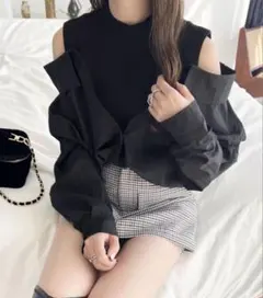 Heather ドッキングシャツ　ブラックのサムネイル