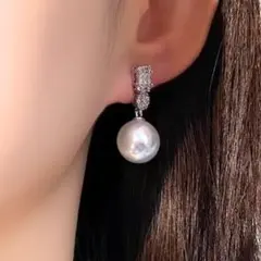 イヤリング　大粒　パール　揺れる　痛くない　シルバー　ビジュー　入学式 卒業式