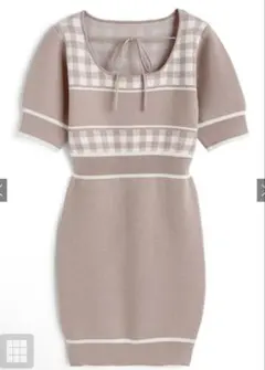 GRL ギンガムチェック柄配色ラインニットミニワンピース ［za008］