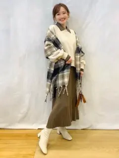 GU バイカラーポロニットワンピース オリーブ カーキ XL