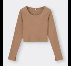 GU リブクロップドT(長袖) ブラウン　L