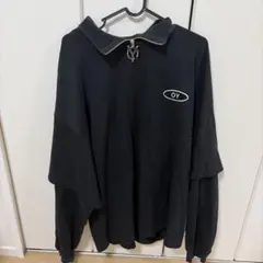 OY ブラック トレーナー 襟付き ハーフジップ