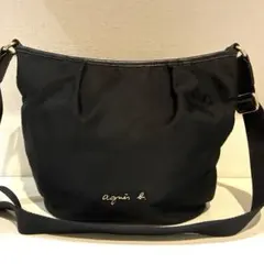 【美品】agnes b. ナイロン×レザー　ショルダーバッグ　黒