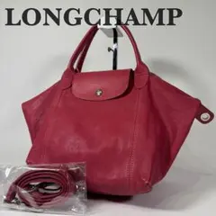 美品 ロンシャン ル プリアージュ キュイール ハンドバッグ 2way レザー