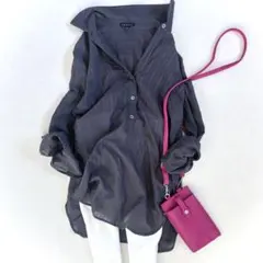 人気　セオリー　プルオーバー コットンシャツ　ストライプ　長袖　シアー