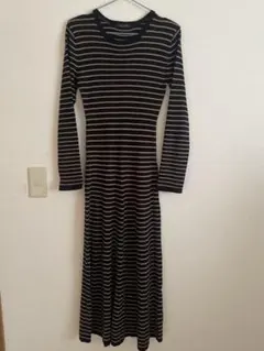 美品！【Coco Deal】ロングニットワンピース 黒ベージュストライプ