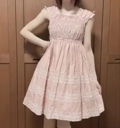 Emily Temple Cute お花レース ピンク 半袖膝上ワンピースのサムネイル