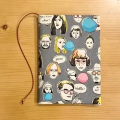 《 四六判》ブックカバー ハンドメイド ファニーフェイス グレー