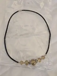 クリアビーズ ブラック革ヒモ チョーカー ハンドメイド風