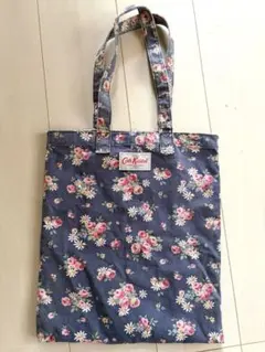 Cath Kidston コットン　トートバッグ　ネイビー×ピンク花柄