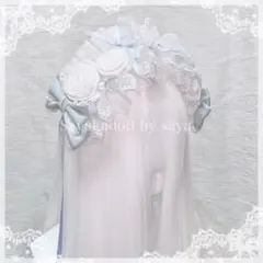 ♡ White rose フリルレースリボンヘッドドレス light blue♡
