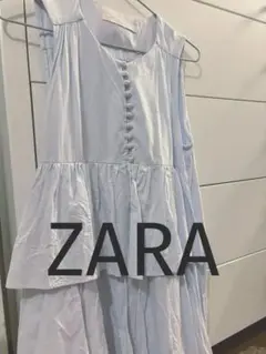 お値下げしました！ZARA ザラ　ライトブルーフリルパールワンピース