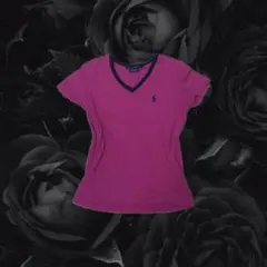 Ralph Lauren VネックTシャツ黒ピンク
