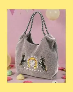 ♦♠♥♣馬柄ボアロープハンドルトートバッグ　グレー