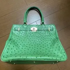 オーストリッチレザー グリーン ハンドバッグ