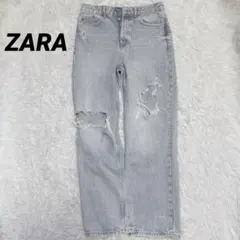 ZARA ハイウエストダメージ加工デニムパンツ