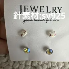 2ペア　セット　猫モチーフとクリスタルピアスセット