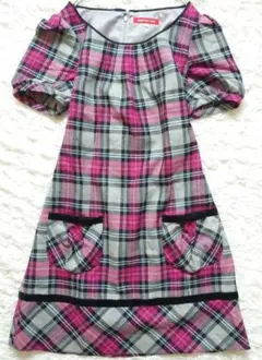 美品✨日本製 アプワイザーリッシェ チェック柄 Aラインワンピース 赤紫 M