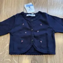 【familiar】　ネイビー 花柄刺繍 カーディガン 70