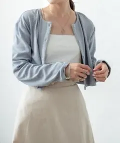 mystic リブチビカーディガン　ブルー